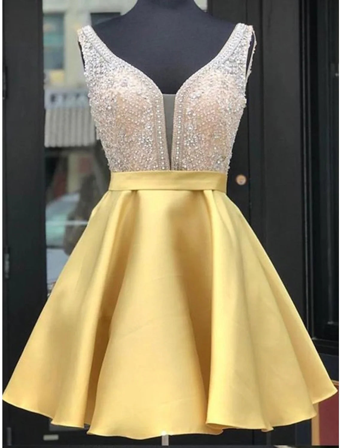 A-Line V-Neck Satin Sleeveless Mini Homecoming Dress - Chloe Dress