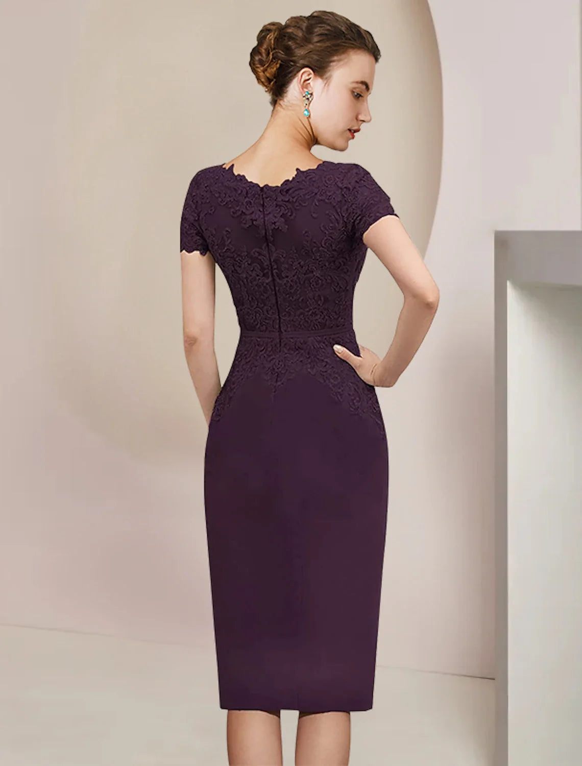 Sheath V-Neck Chiffon Short Sleeve Applique Mini Wedding Dress - Chloe Dress
