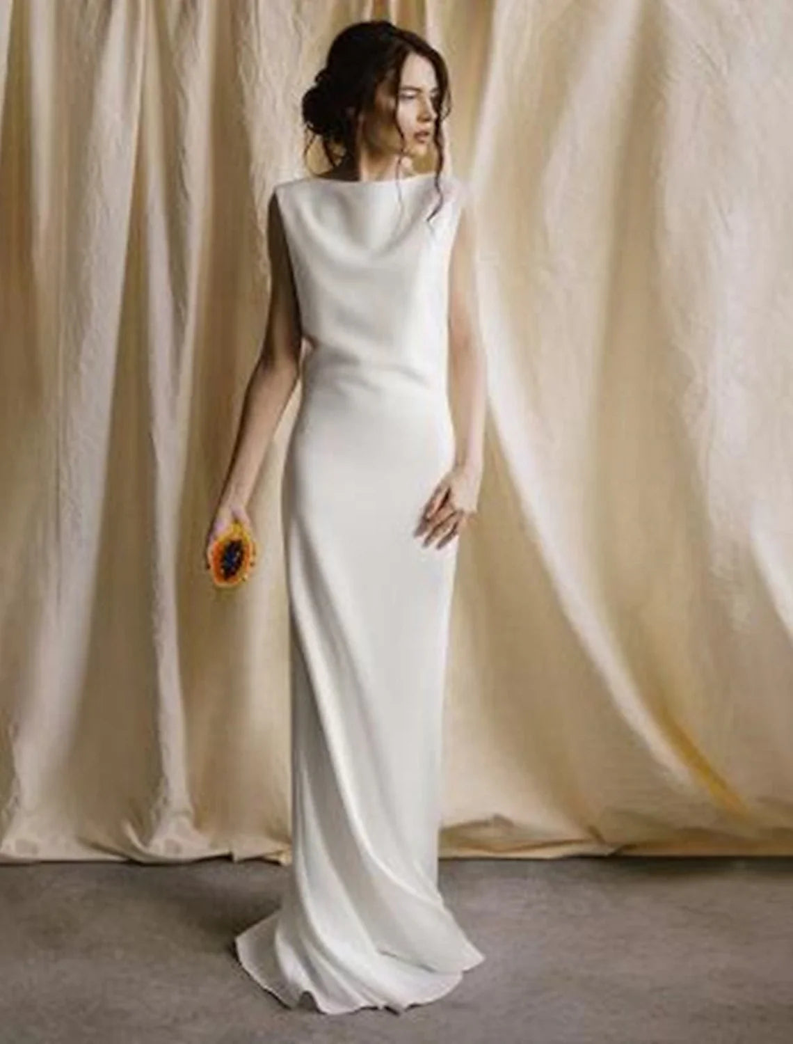 Sheath Satin Sleeveless Open Back Train Wedding Gown - Chloe Dress