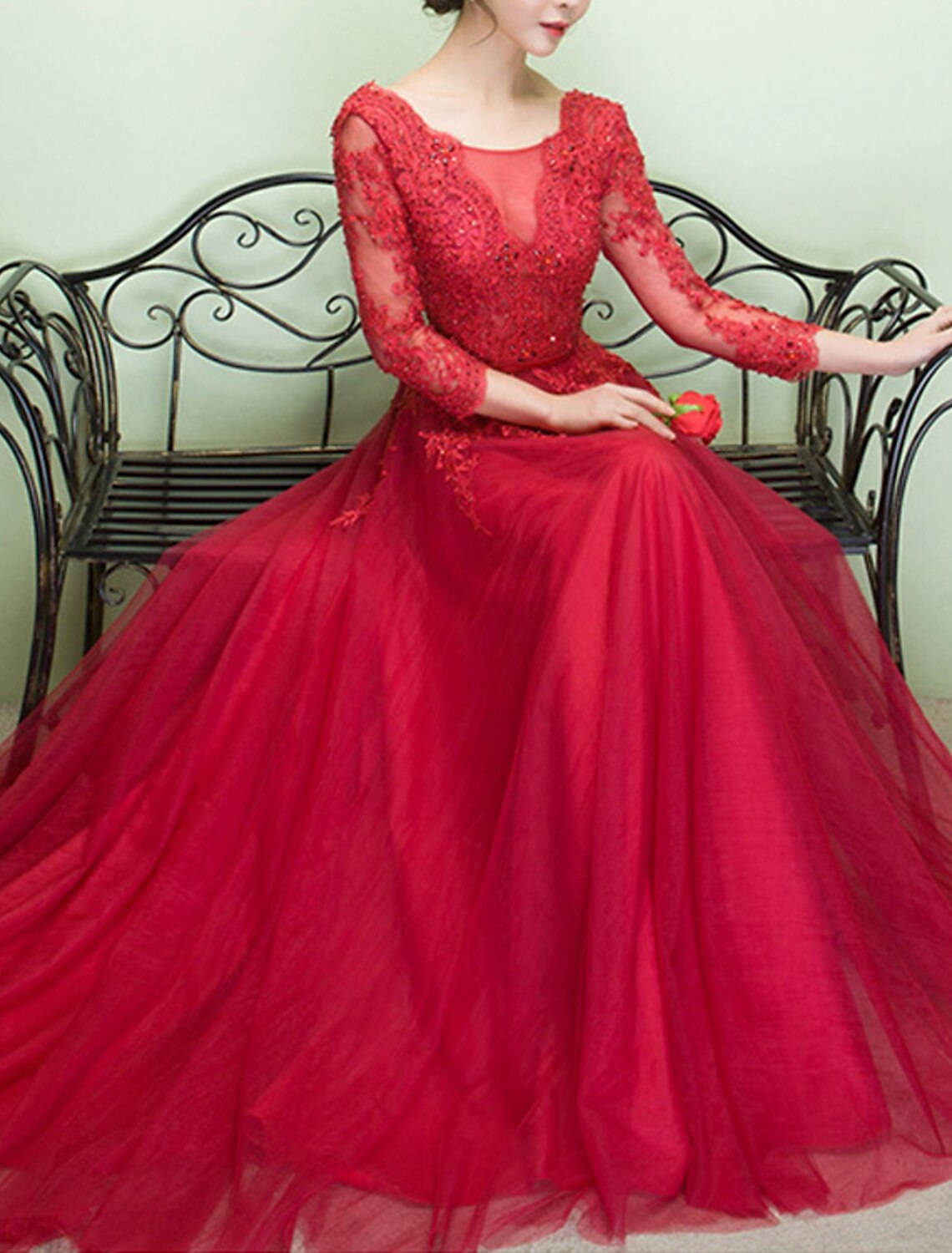 A-Line Illusion Tulle Train Evening Gown - Chloe Dress