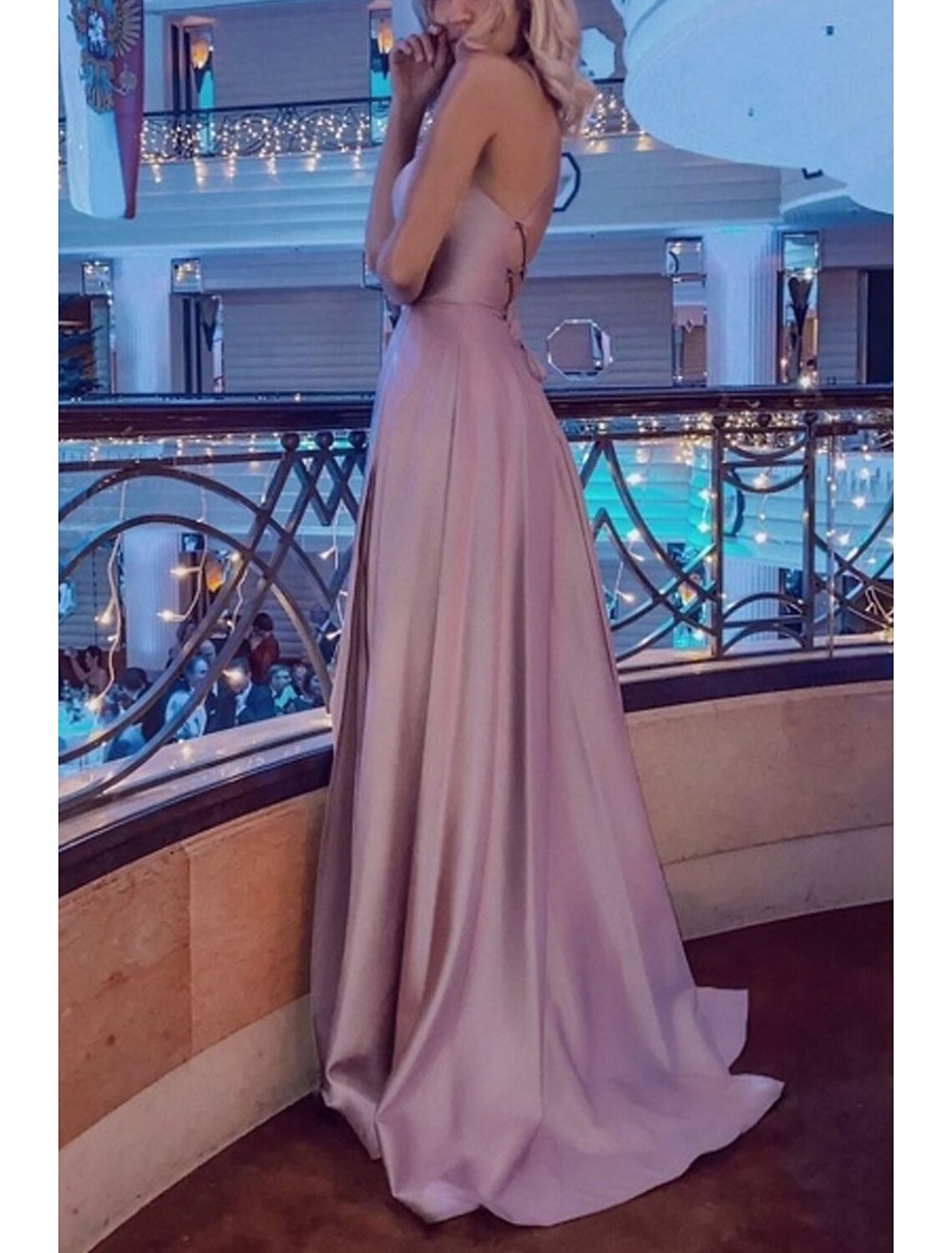 A-Line Strapless Satin Sleeveless Backless High Slit Prom Dress - Chloe Dress