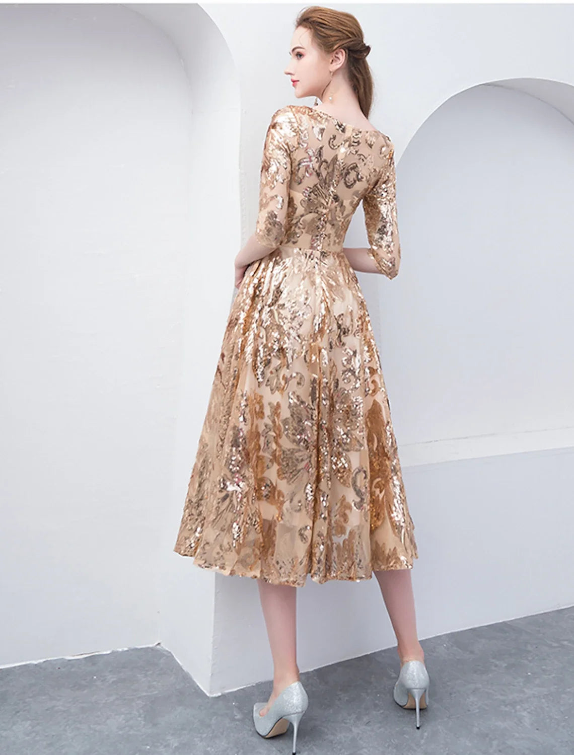 A-Line Sequin Tea-Length Wedding Dress - Chloe Dress