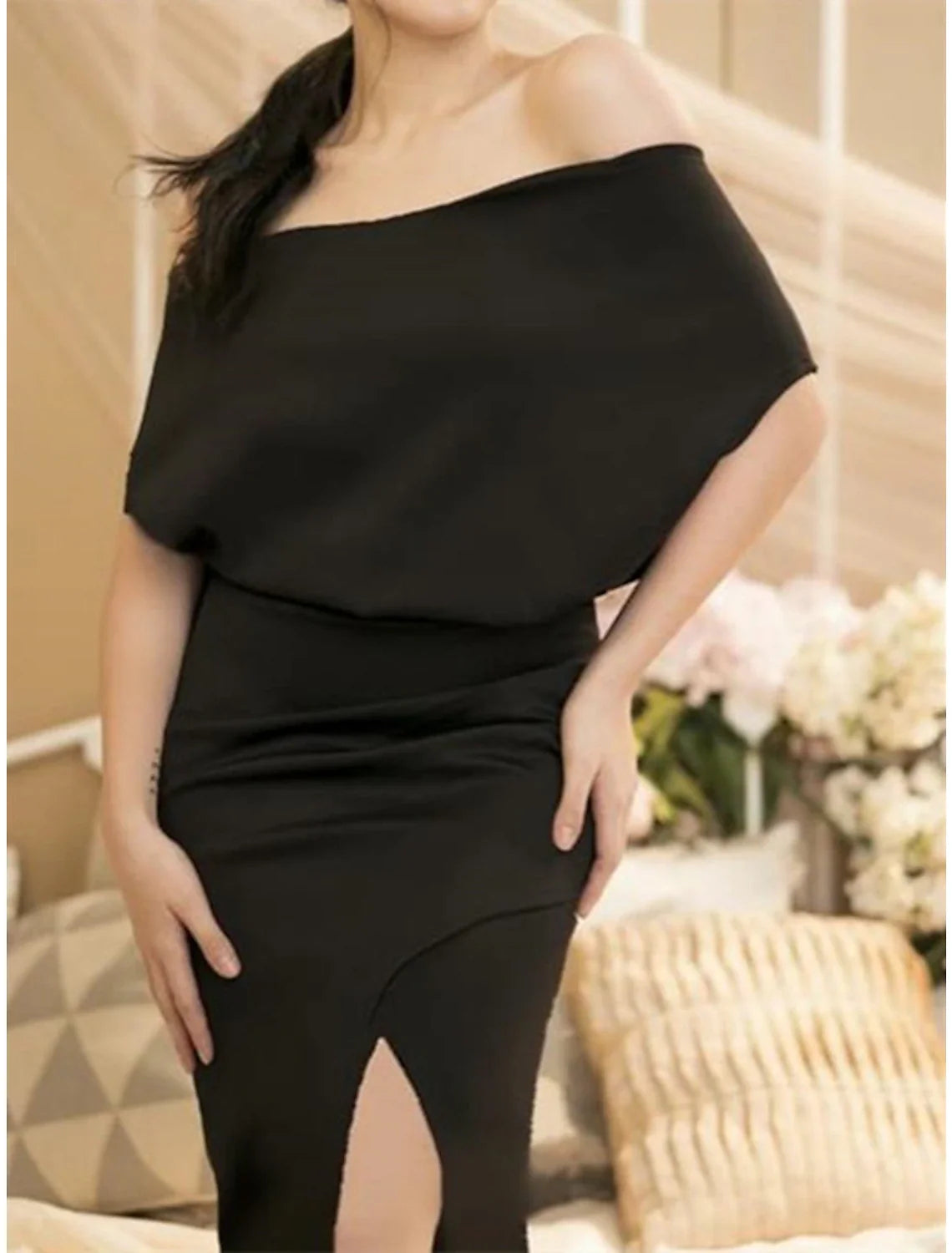 Sheath Off-Shoulder Chiffon High Slit Floor-Length Evening Dress - Chloe Dress