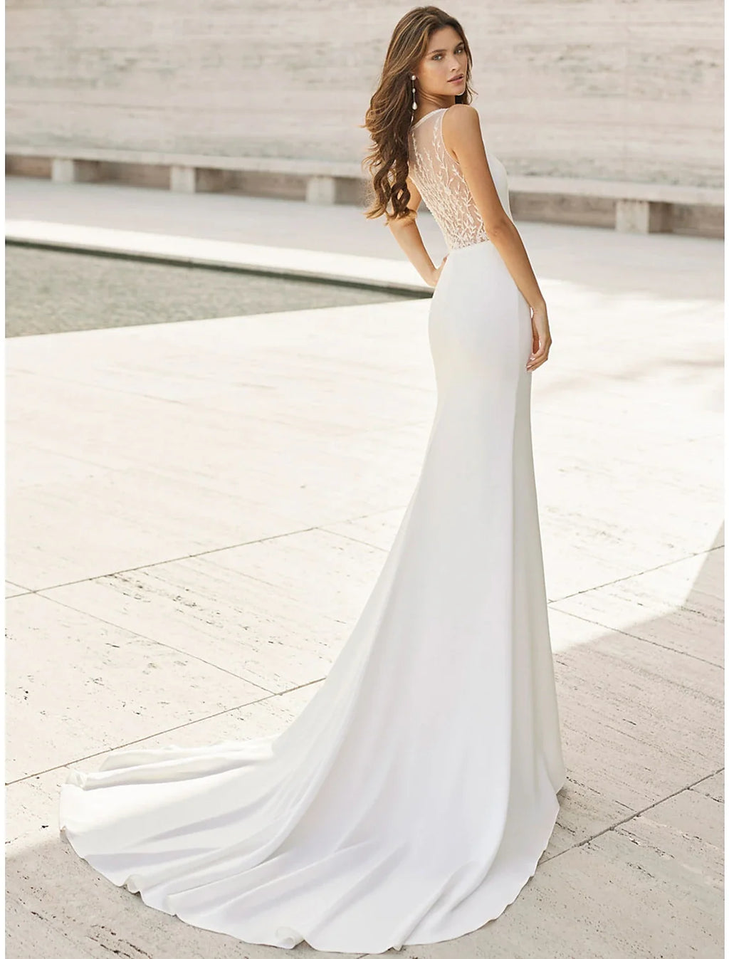 Mermaid Satin Sleeveless Open Back Train Wedding Gown - Chloe Dress