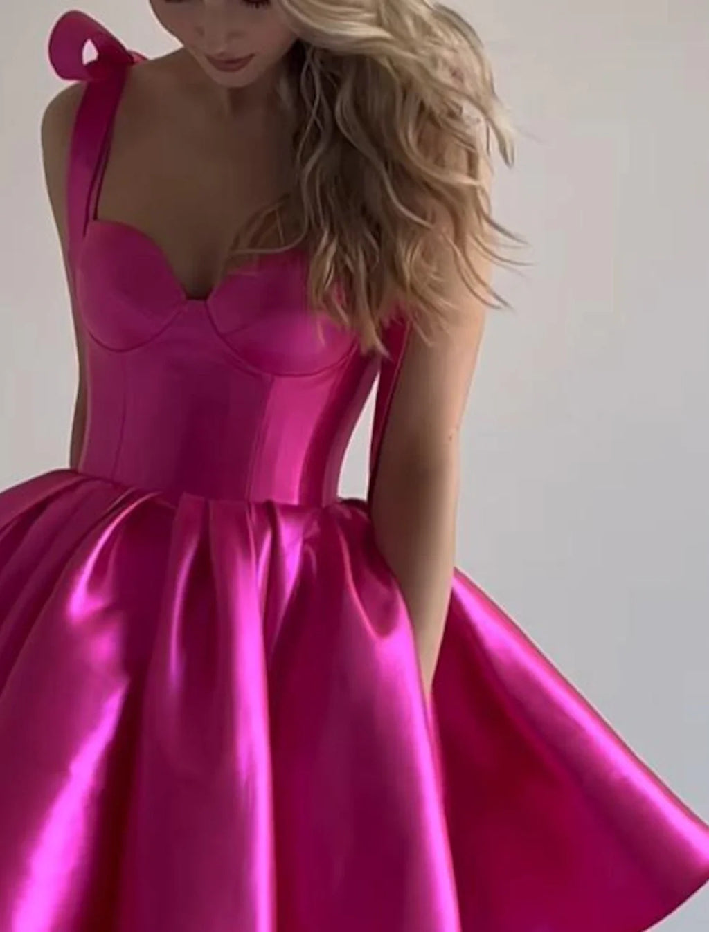Pink A-Line Spaghetti Strap Satin Sleeveless Lace-Up Back Mini Homecoming Dress - Chloe Dress