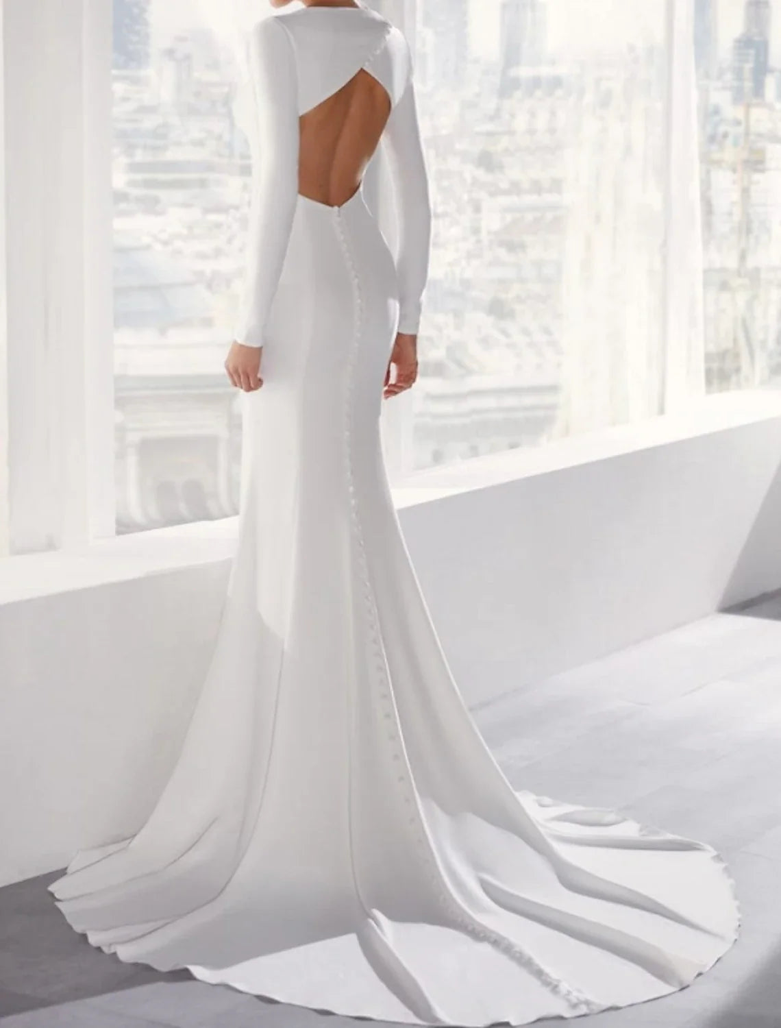 Mermaid Long Sleeve Open Back Train Wedding Gown - Chloe Dress