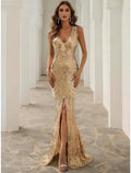 Mermaid V-Neck Sequin Sleeveless High Slit Evening Gown - Chloe Dress