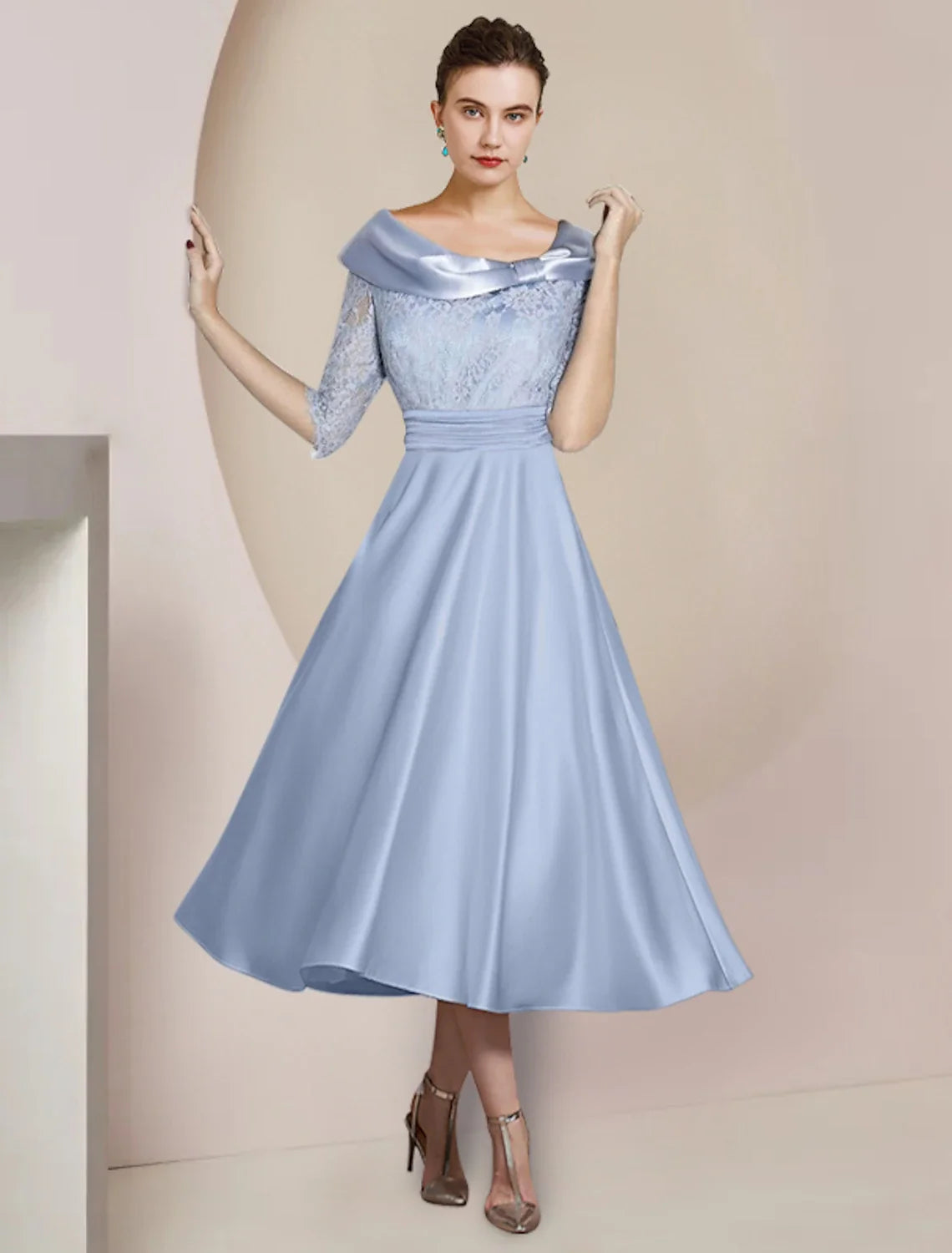 A-Line Satin Pleated Tea-Length Party Dress - Chloe Dress