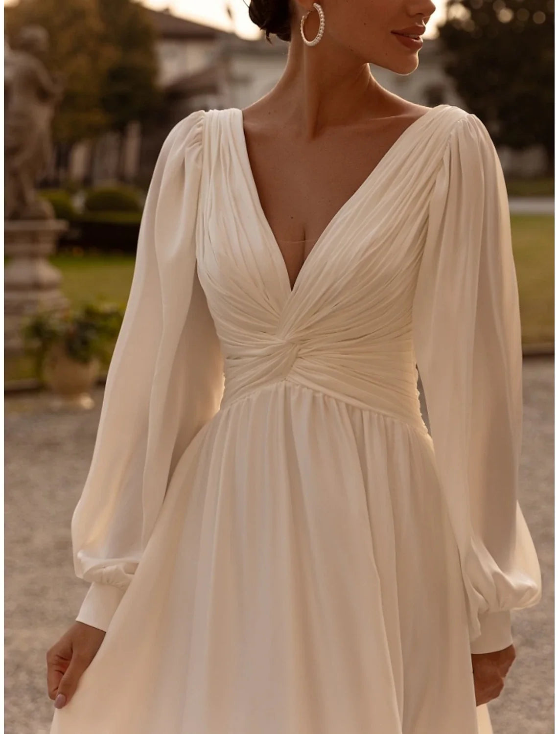 A-Line Chiffon Sleeveless Pleated Tea-Length Wedding Gown - Chloe Dress