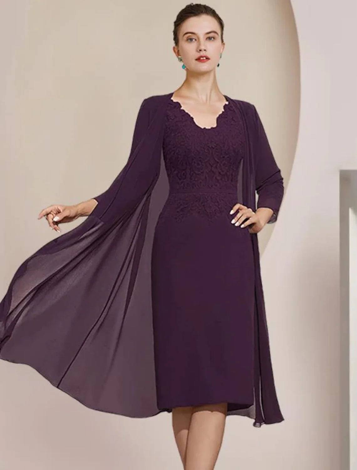Sheath V-Neck Chiffon Short Sleeve Applique Mini Wedding Dress - Chloe Dress