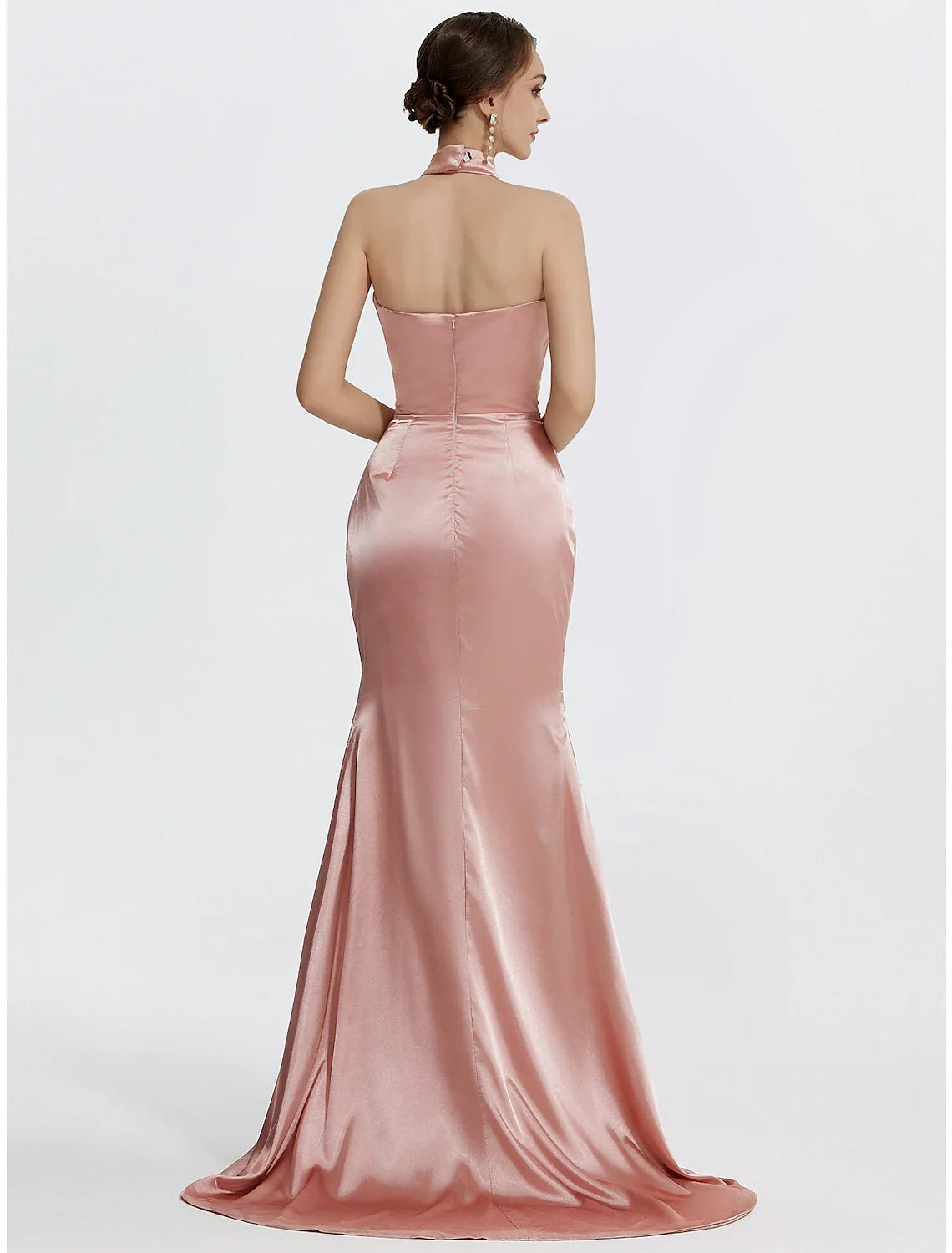 Black Mermaid Halter Satin Sleeveless Floor-Length Evening Dress - Chloe Dress
