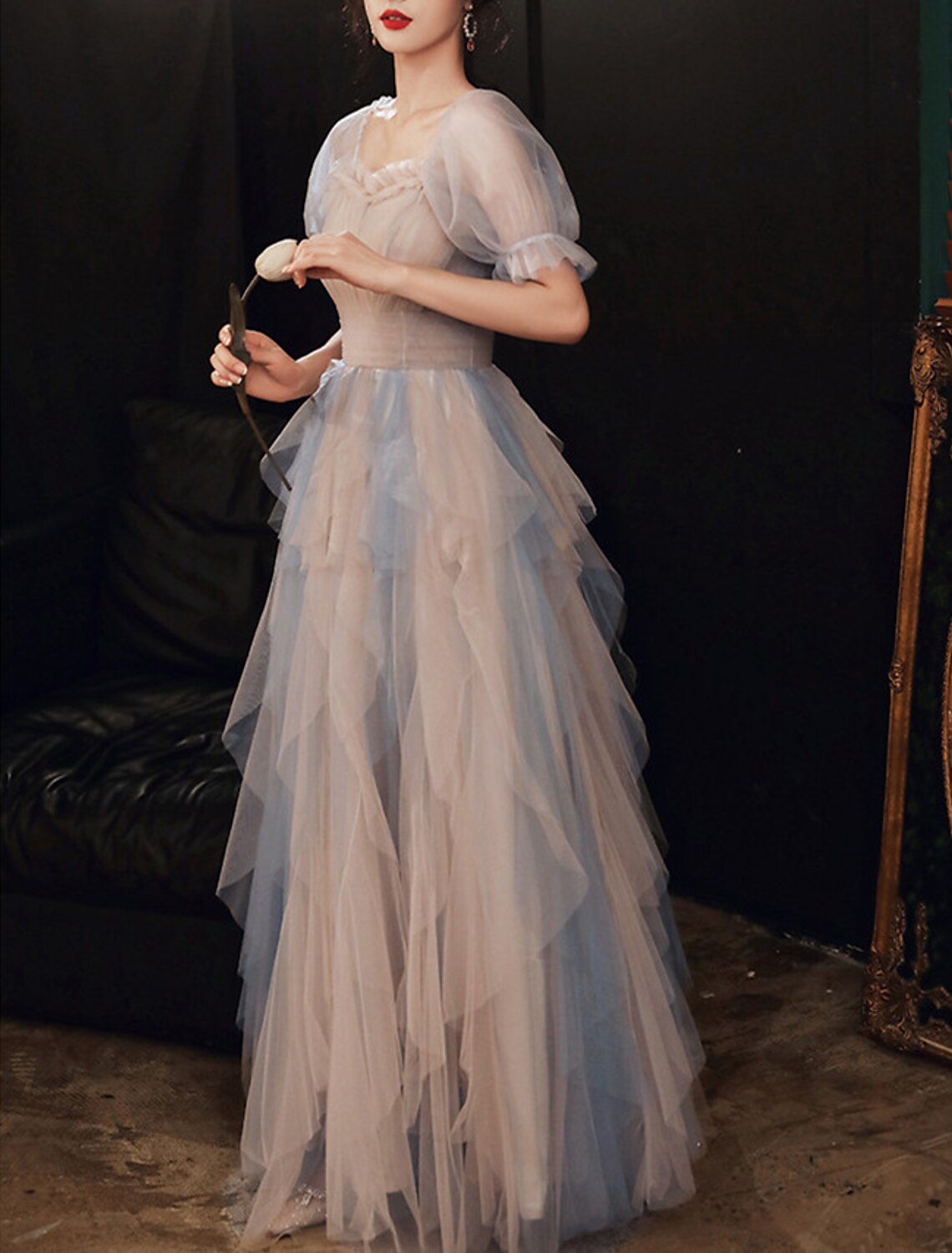 A-Line Tulle Ruffled Floor-Length Prom Dress - Chloe Dress