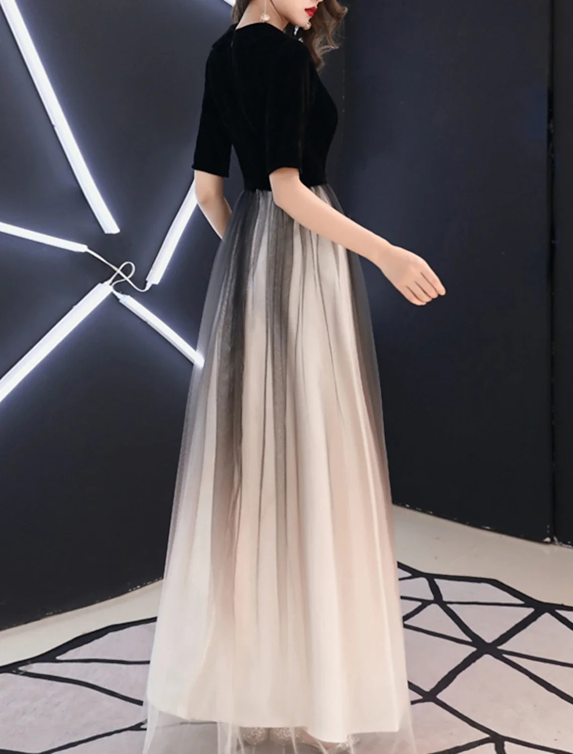 A-Line V-Neck Tulle Floor-Length Evening Gown - Chloe Dress