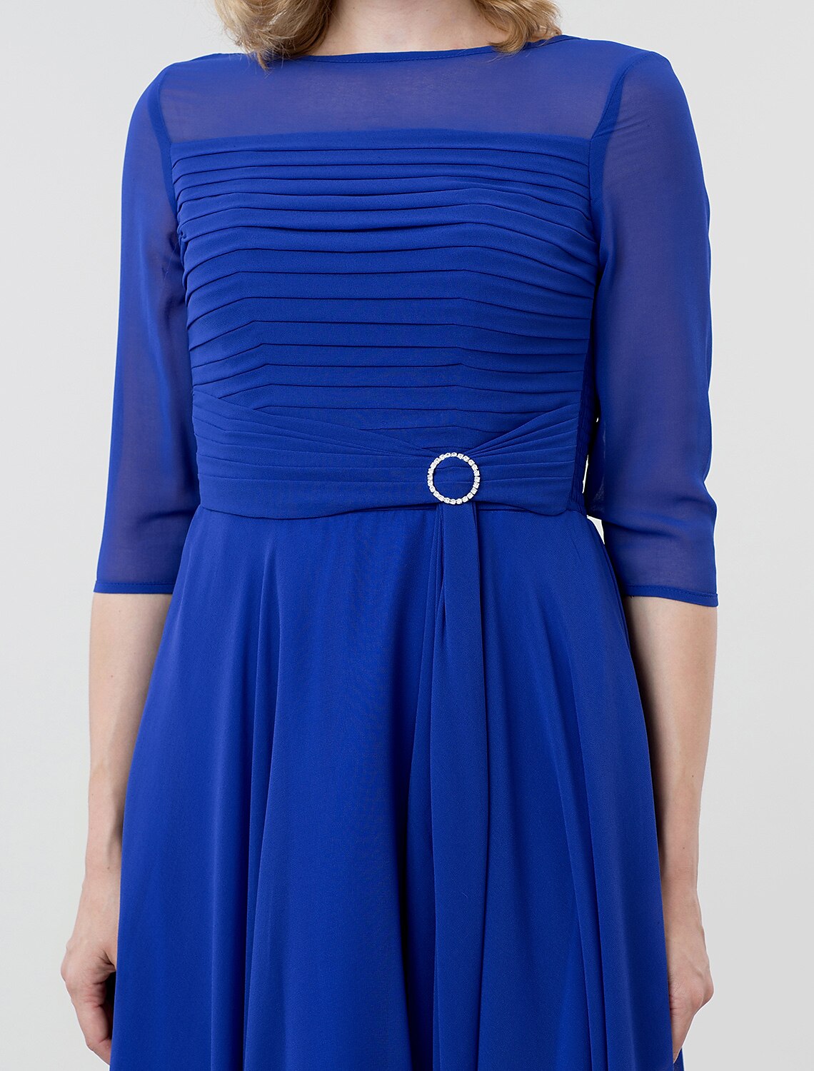 A-Line Illusion Three-Quarter Sleeve Tea-Length Evening Dress - Chloe Dress
