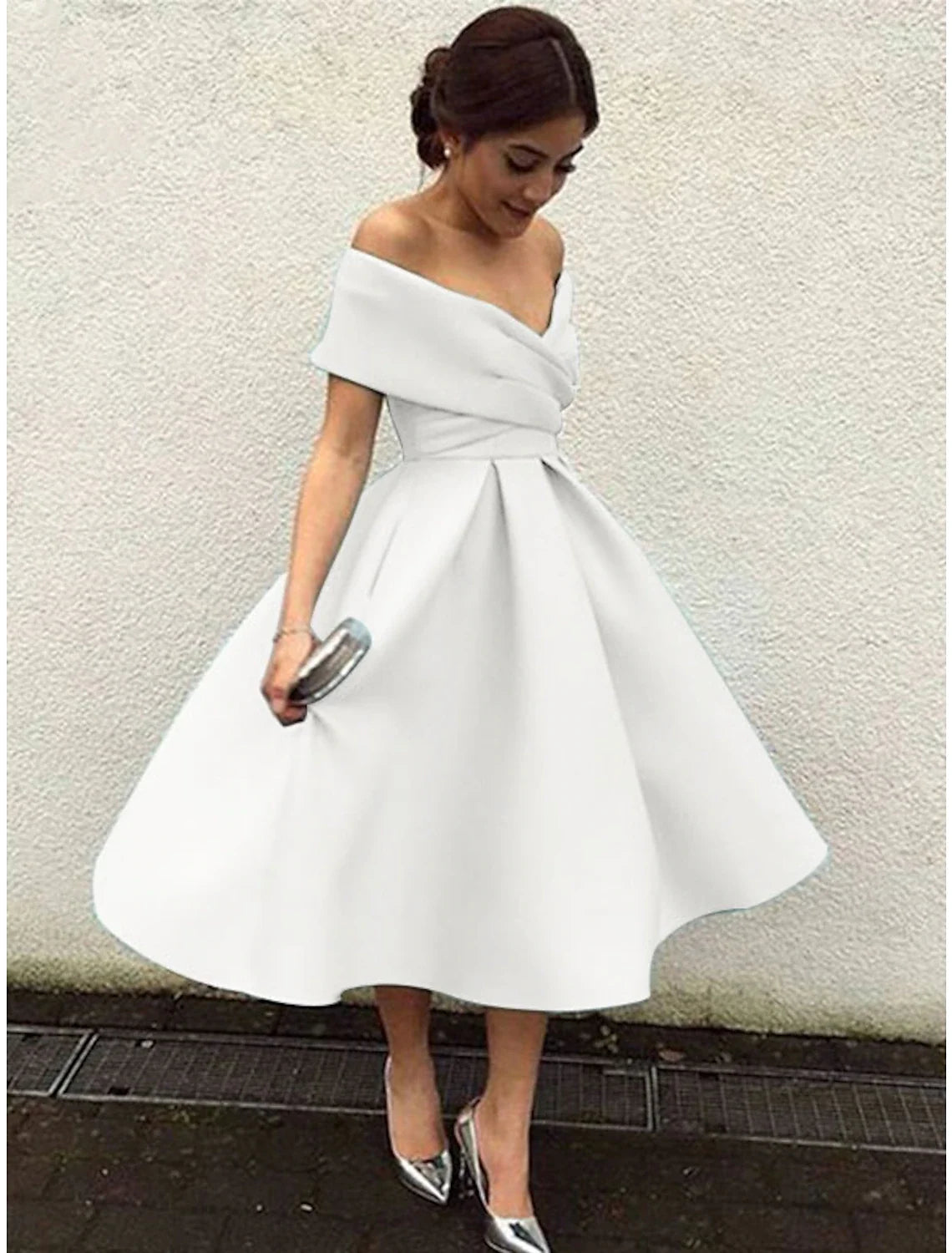 Green A-Line V-Neck Short Sleeve Pleated Mini Wedding Dress - Chloe Dress