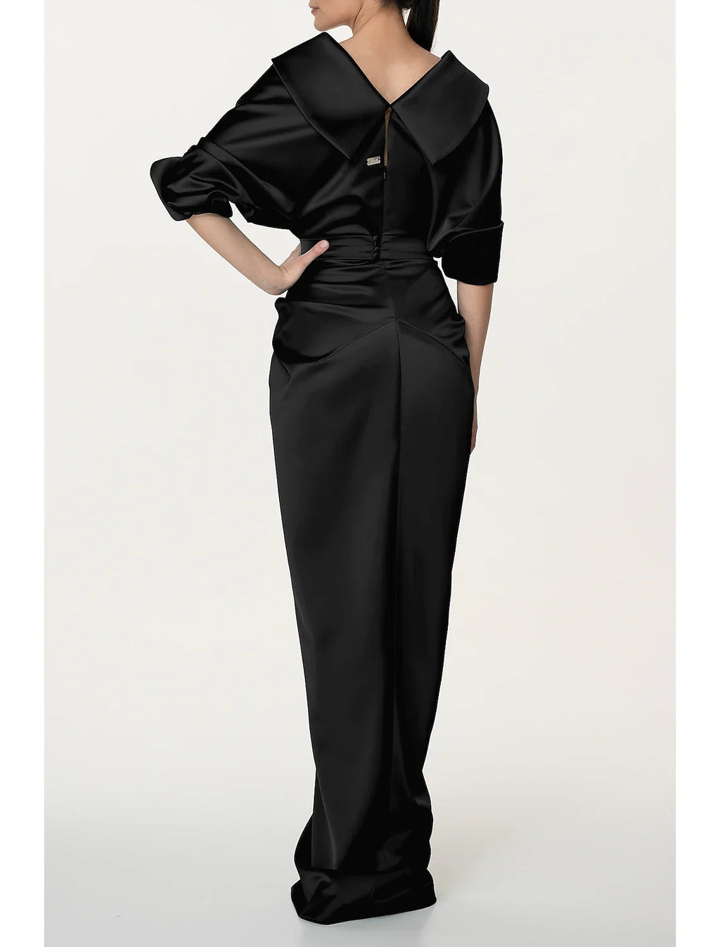 Black A-Line V-Neck Satin High Slit Evening Gown - Chloe Dress