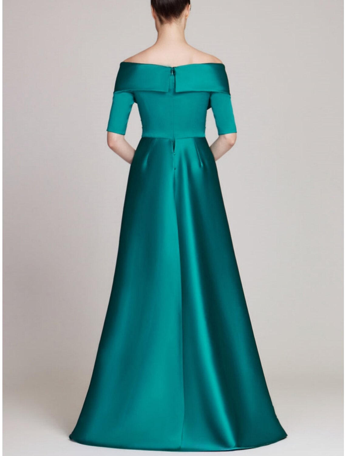 Sheath Off-Shoulder Satin Train Evening Gown - Chloe Dress