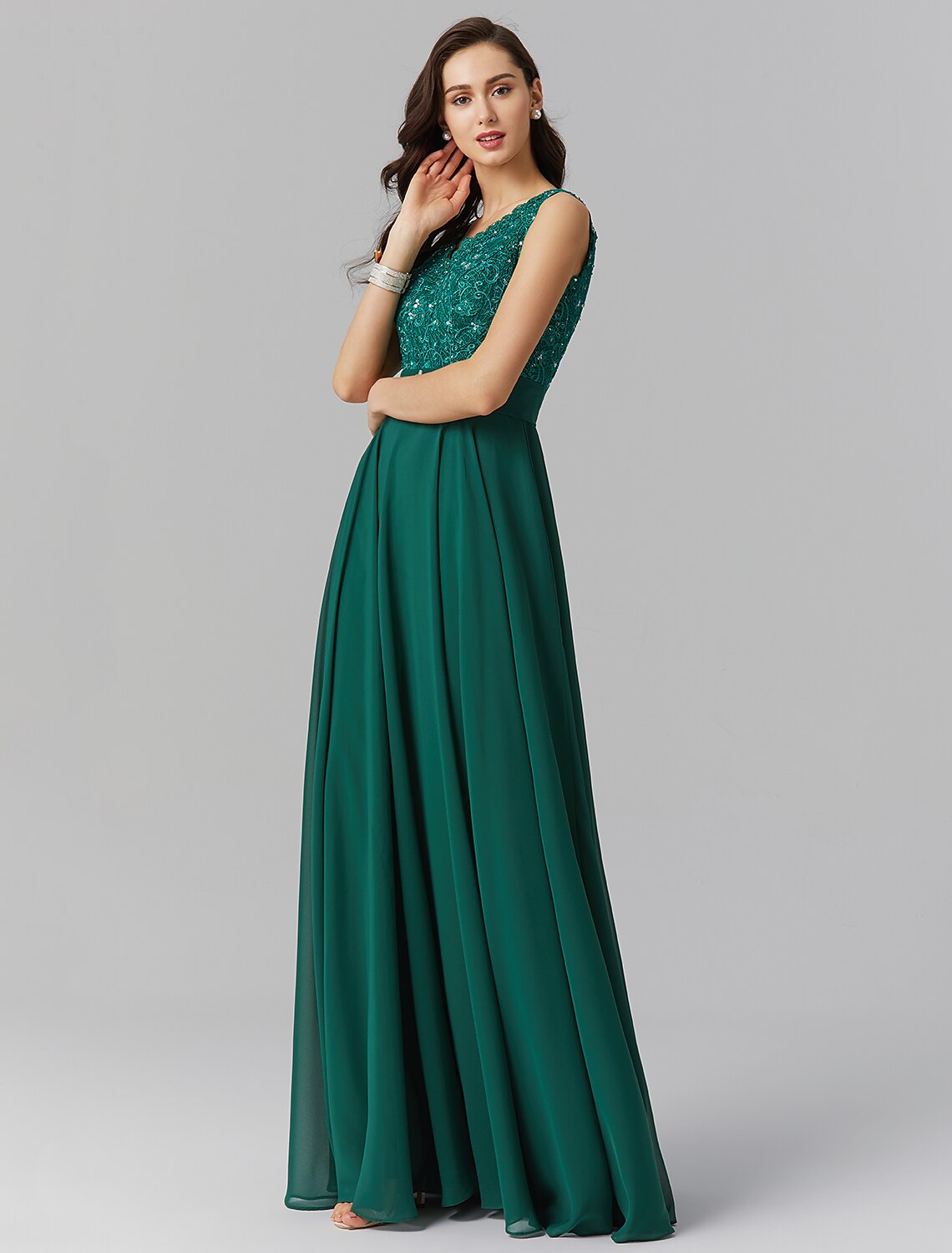 A-Line V-Neck Chiffon Sleeveless Floor-Length Evening Dress - Chloe Dress