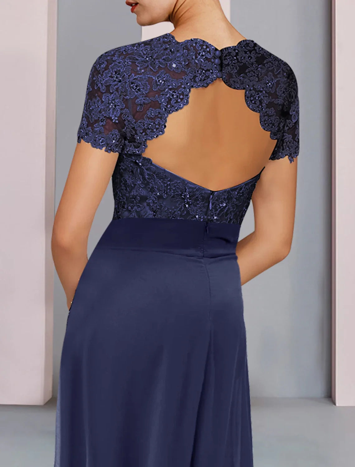 Sheath Square Neck Chiffon Short Sleeve Mini Wedding Dress - Chloe Dress
