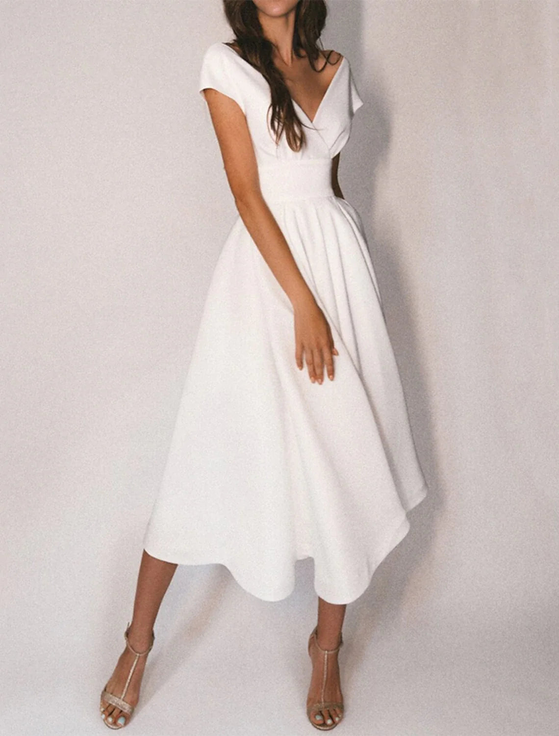 A-Line Off-Shoulder Short Sleeve Mini Wedding Dress - Chloe Dress