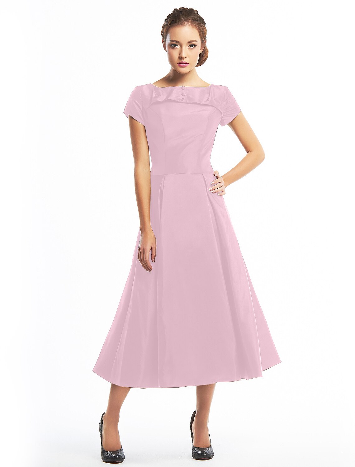 Black A-Line Short Sleeve Button Back Mini Wedding Dress - Chloe Dress
