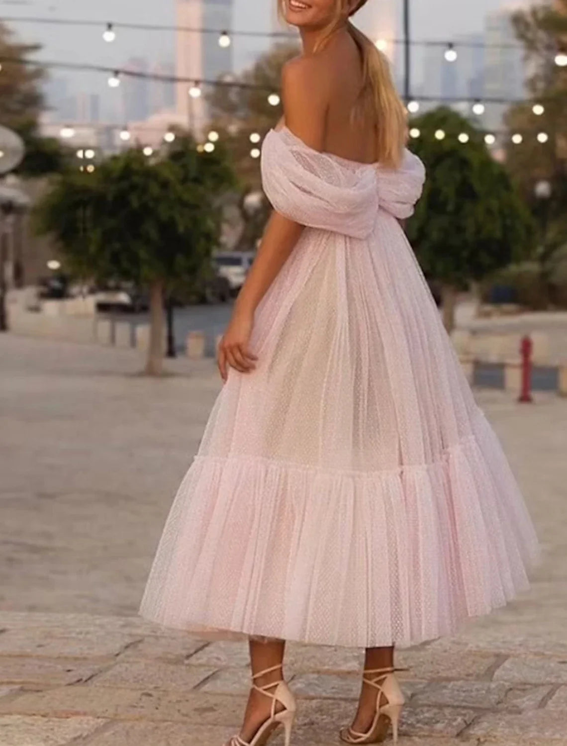 Pink A-Line Strapless Tulle Short Sleeve Mini Prom Dress - Chloe Dress