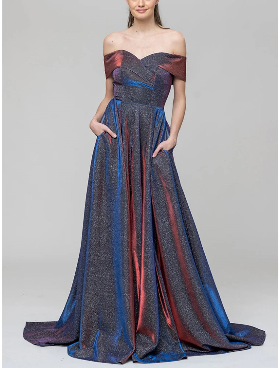 A-Line Off-Shoulder Sequin Short Sleeve Pleated Mini Evening Gown - Chloe Dress