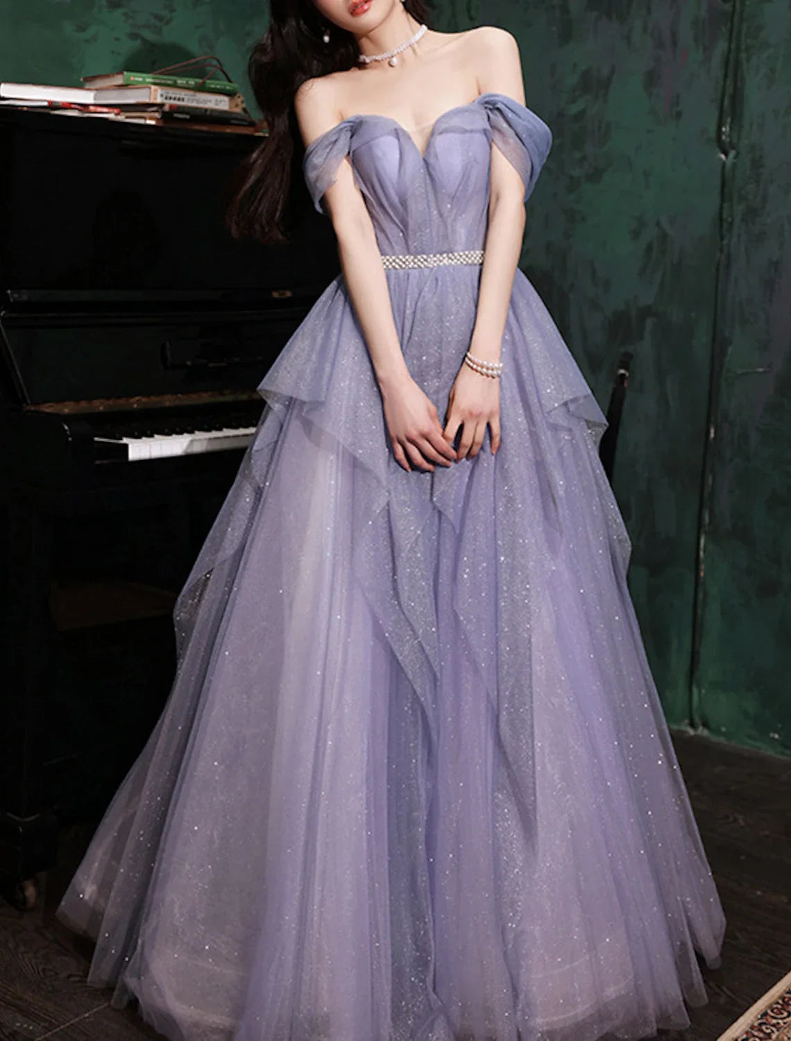 A-Line Off-Shoulder Tulle Sleeveless Floor-Length Prom Dress - Chloe Dress