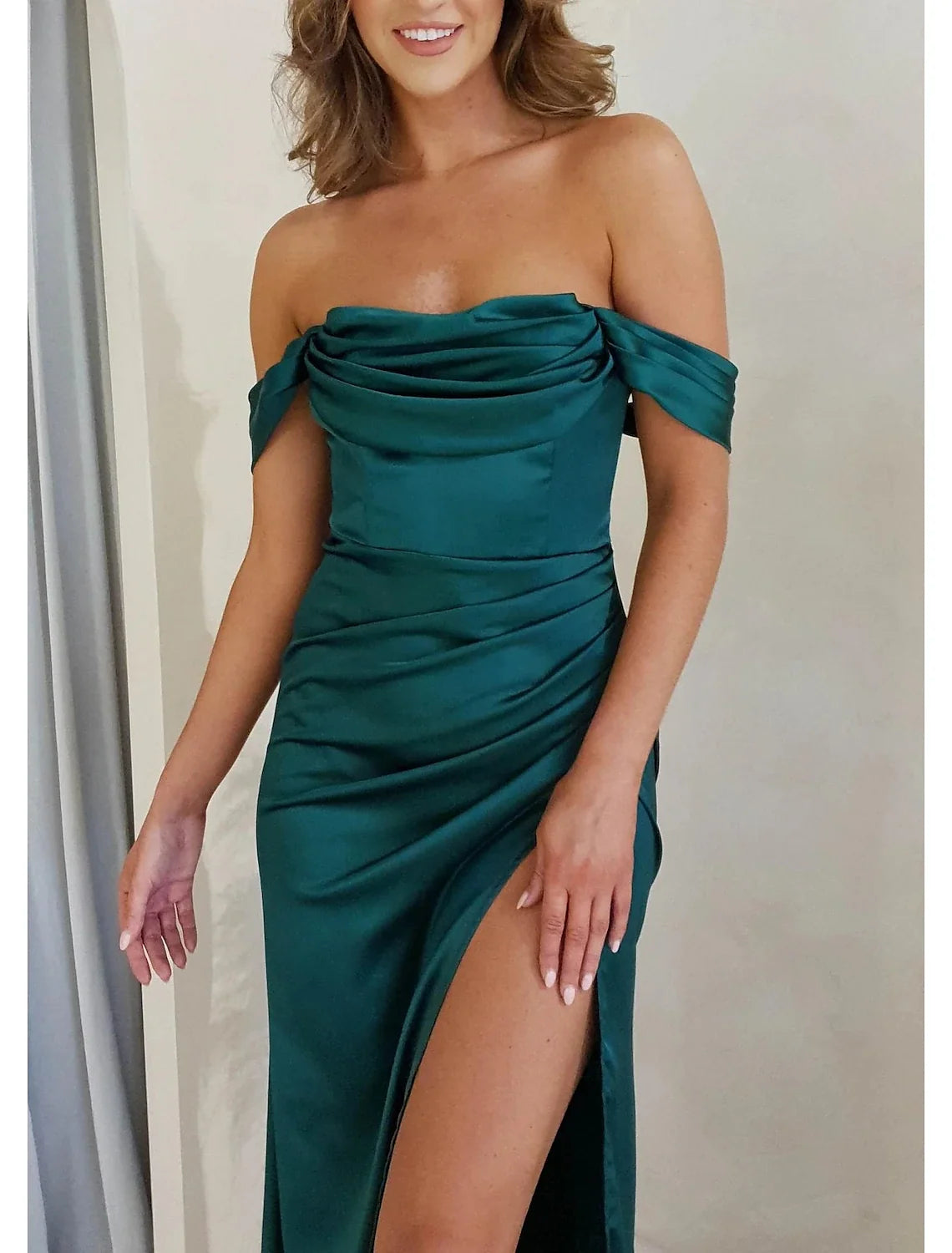 A-Line Off-Shoulder Satin Sleeveless Floor-Length Prom Dress - Chloe Dress