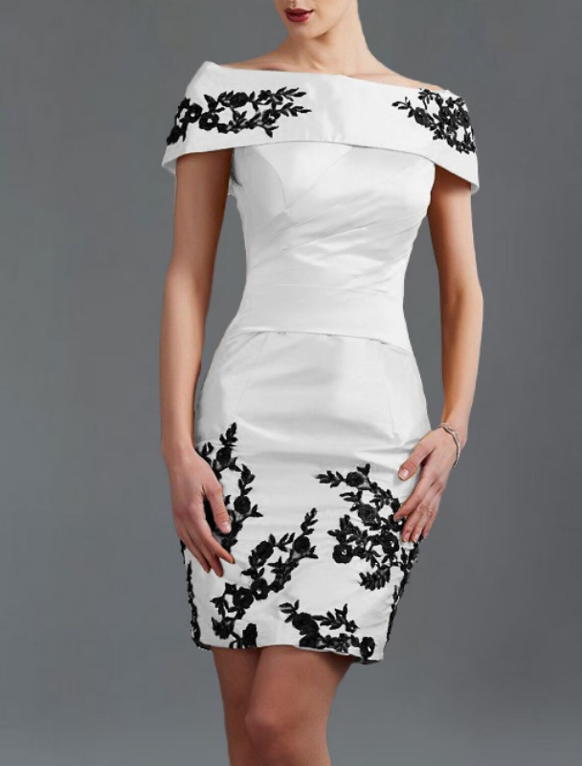 Sheath Off-Shoulder Sleeveless Applique Mini Wedding Dress - Chloe Dress