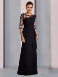 Sheath Chiffon Three-Quarter Sleeve Applique Floor-Length Wedding Dress - Chloe Dress