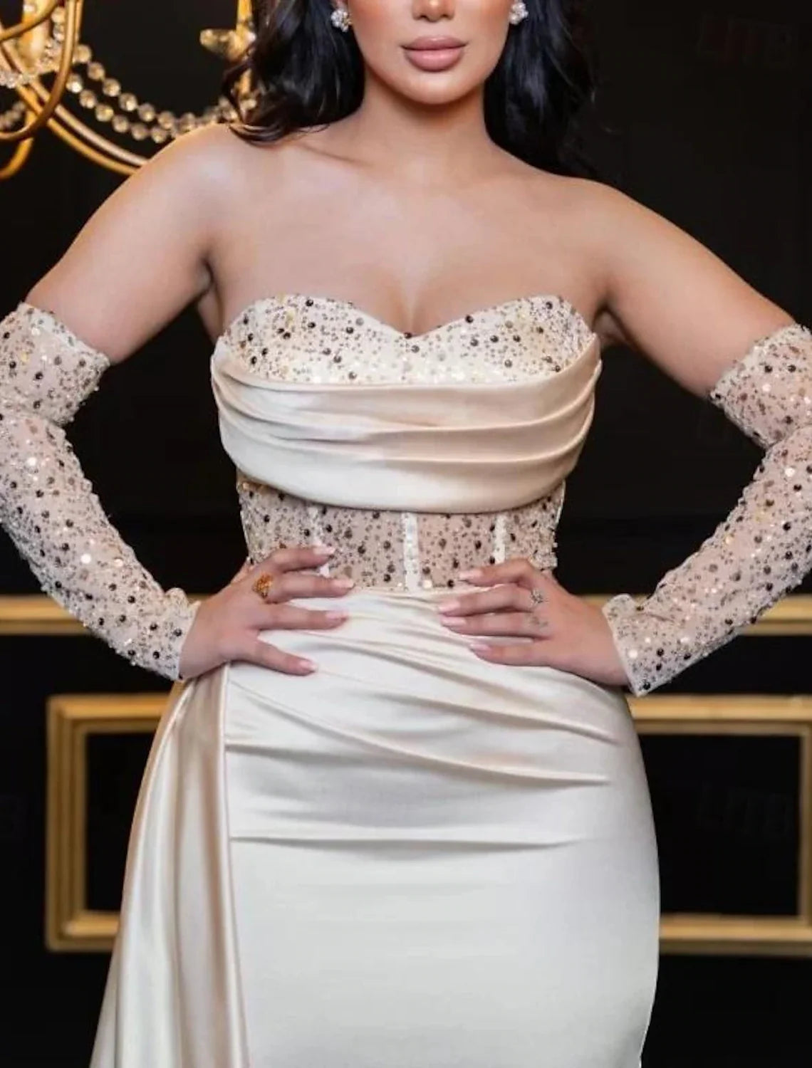 Sheath Sweetheart Satin Long Sleeve High Slit Floor-Length Prom Dress - Chloe Dress