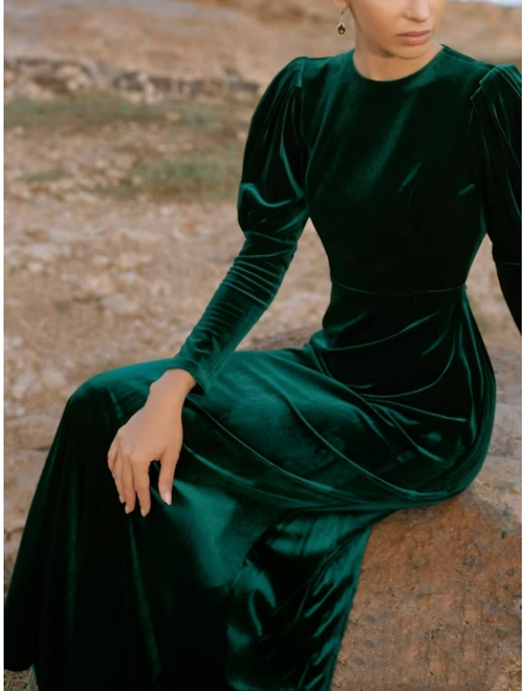 A-Line Velvet Long Sleeve Floor-Length Evening Gown - Chloe Dress