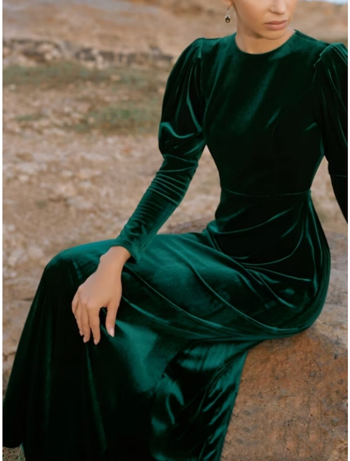A-Line Velvet Long Sleeve Floor-Length Evening Gown - Chloe Dress