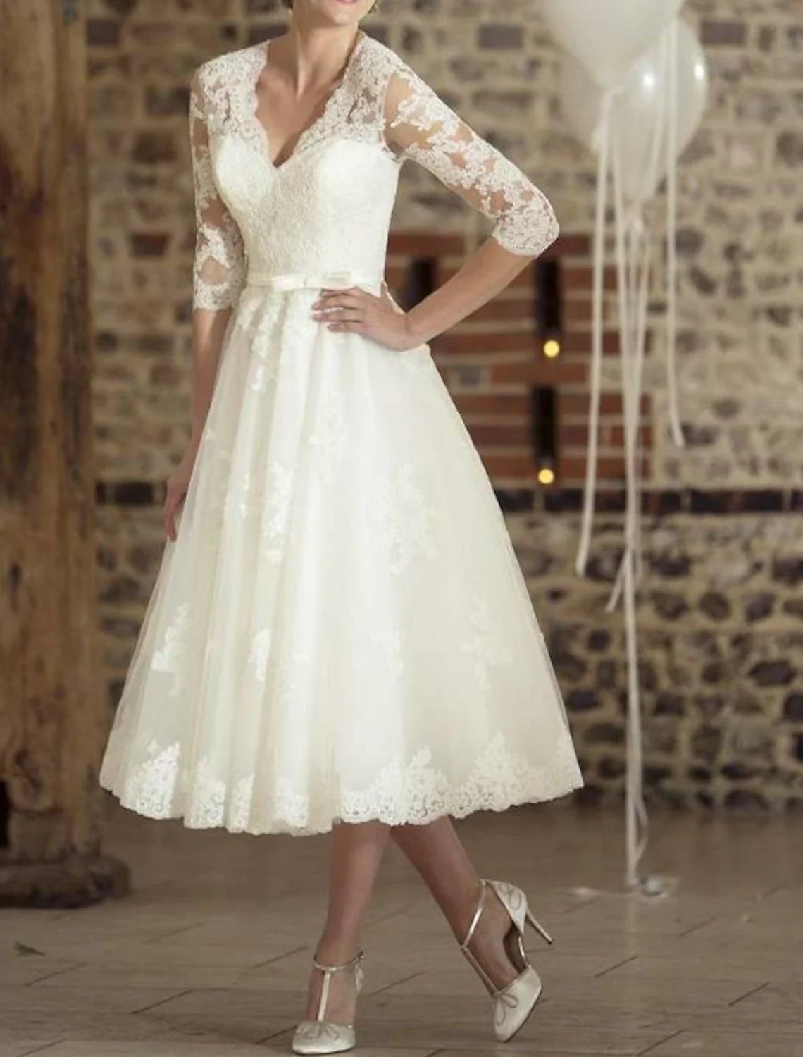 A-Line V-Neck Satin Short Sleeve Mini Wedding Gown - Chloe Dress
