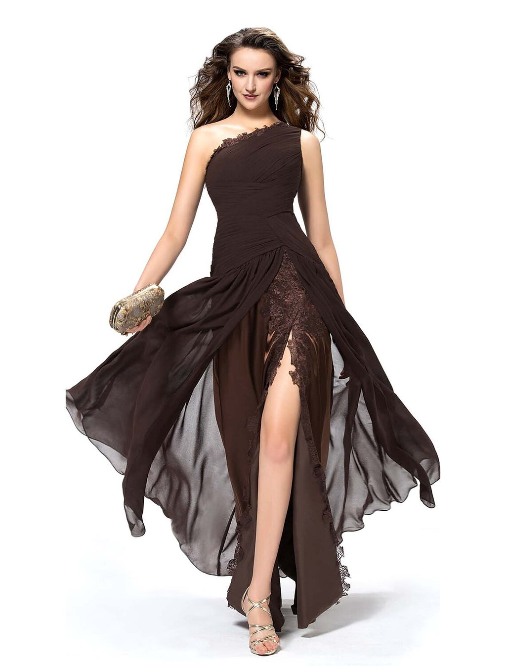 A-Line One-Shoulder Chiffon Sleeveless Backless High Slit Floor-Length Evening Dress - Chloe Dress