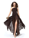 A-Line One-Shoulder Chiffon Sleeveless Backless High Slit Floor-Length Evening Dress - Chloe Dress