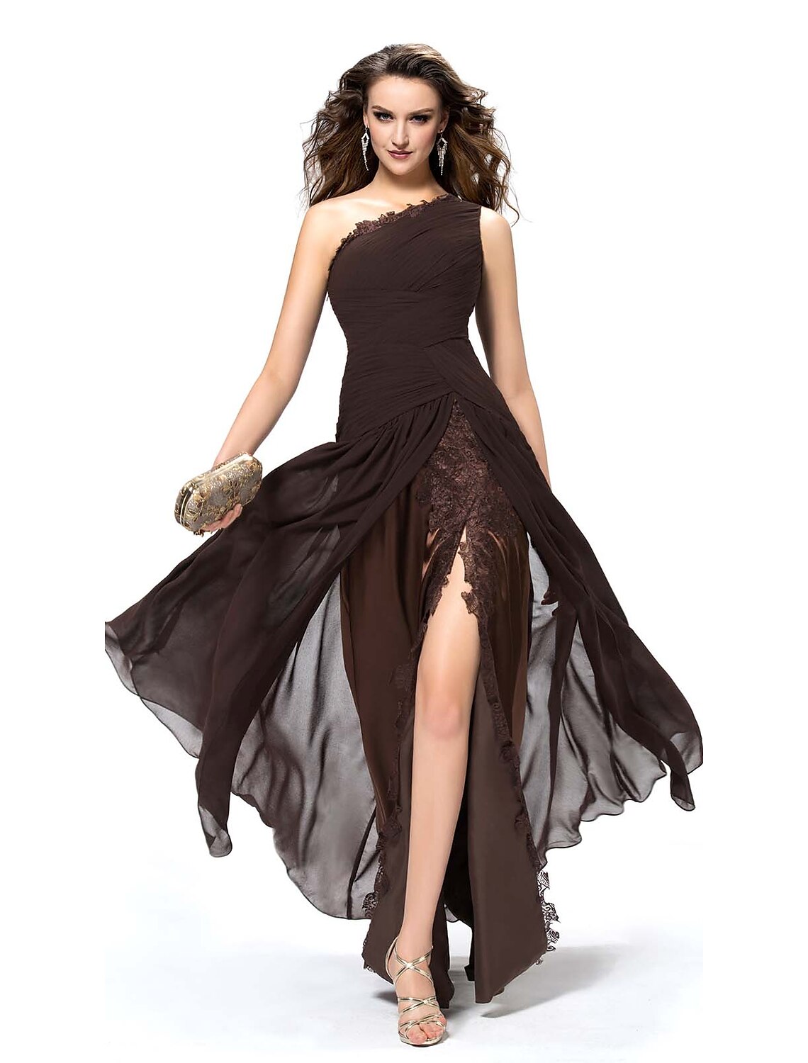 A-Line One-Shoulder Chiffon Sleeveless Backless High Slit Floor-Length Evening Dress - Chloe Dress
