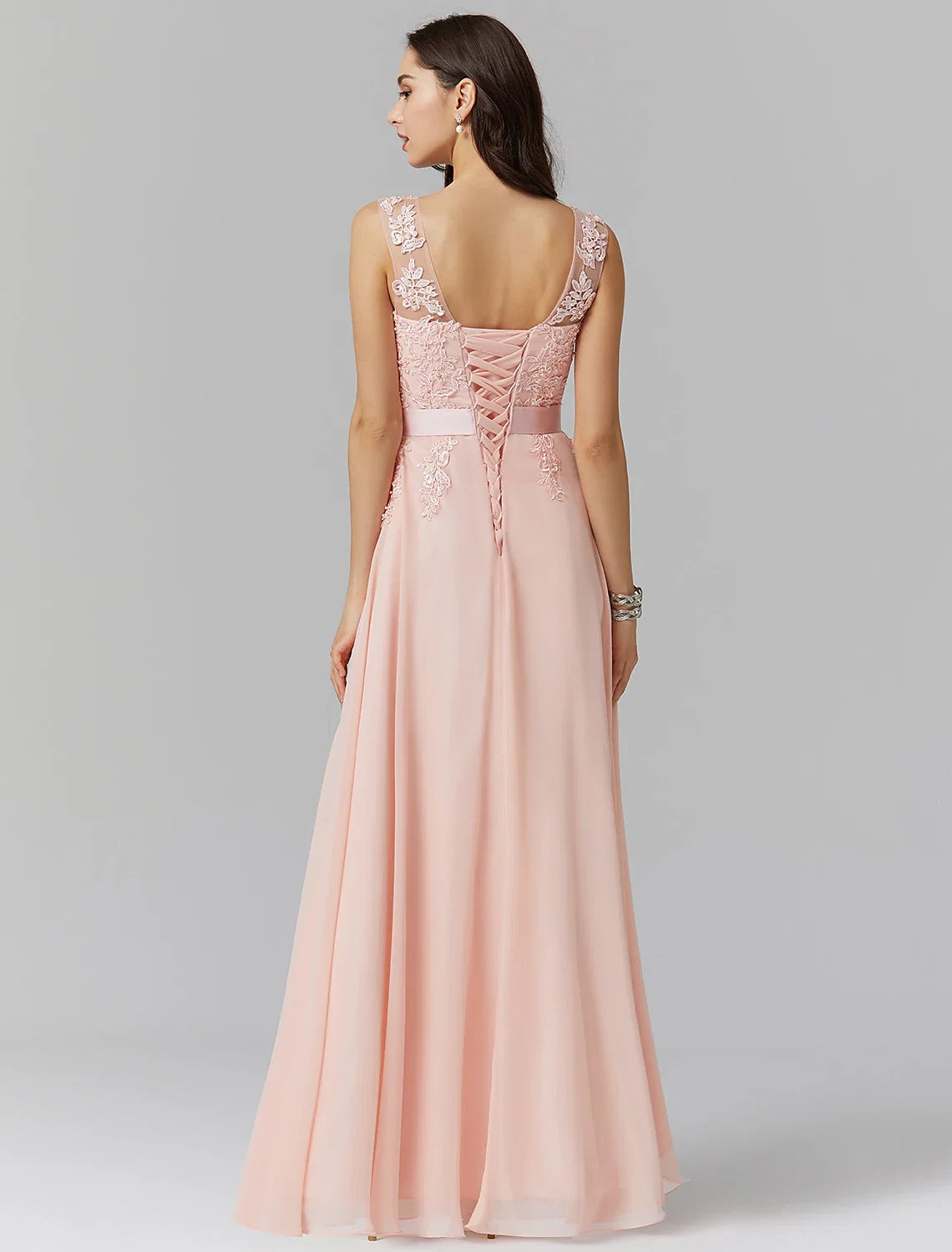 A-Line Chiffon Sleeveless Applique Floor-Length Wedding Dress - Chloe Dress
