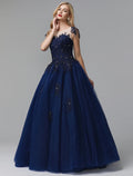 Ball Gown Off-Shoulder Satin Long Sleeve Train Prom Gown - Chloe Dress