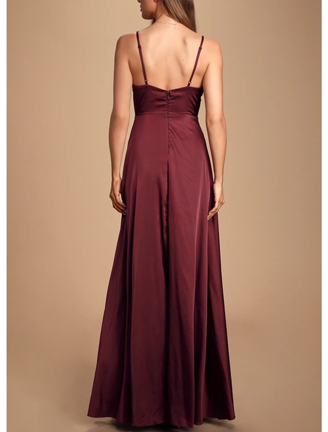 A-Line Spaghetti Strap Satin Sleeveless High Slit Floor-Length Prom Dress - Chloe Dress