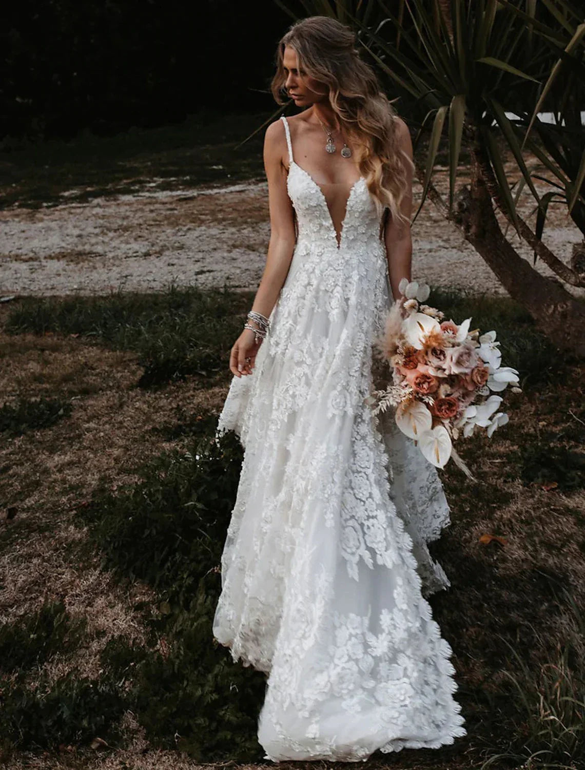 A-Line Sweetheart Lace Train Wedding Gown - Chloe Dress