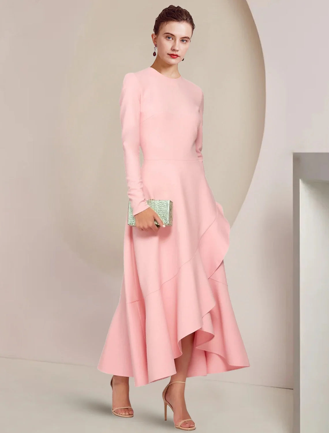A-Line High Neck Long Sleeve Ruffled Ankle-Length Wedding Dress - Chloe Dress