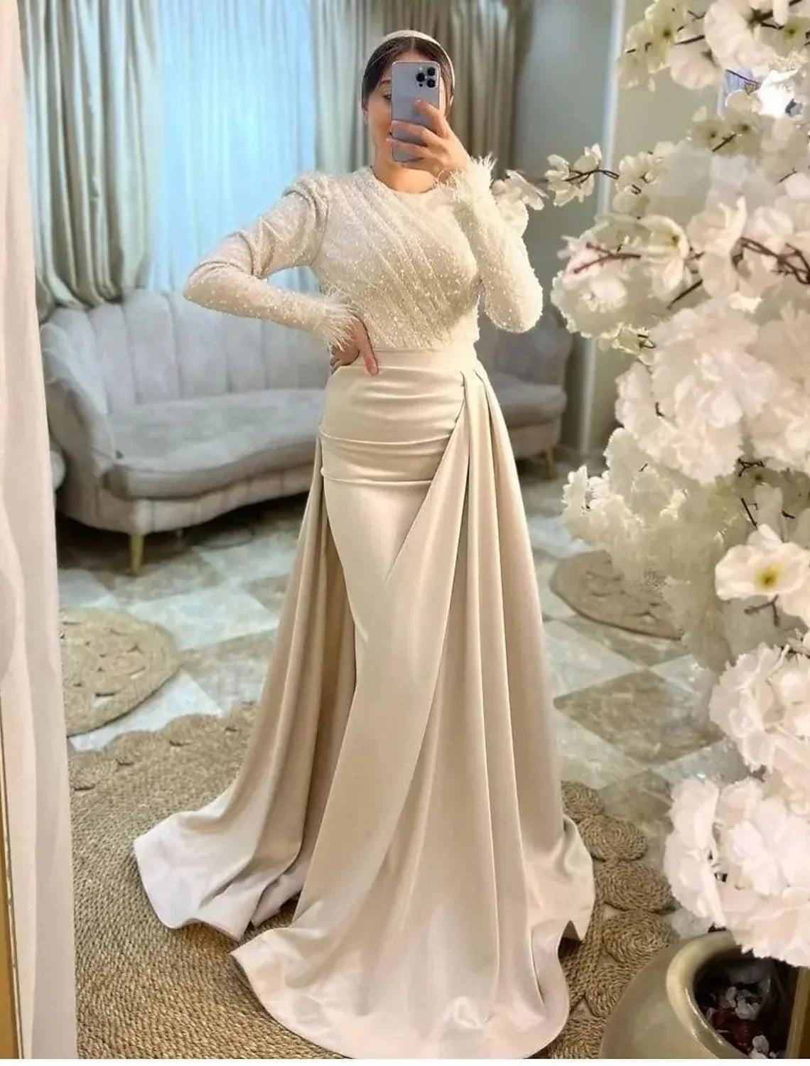 Black Mermaid Satin Long Sleeve Floor-Length Evening Gown - Chloe Dress