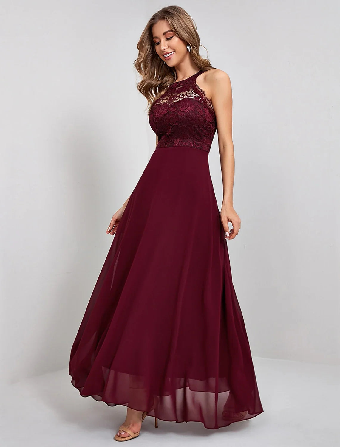 A-Line Lace Sleeveless Ankle-Length Evening Dress - Chloe Dress