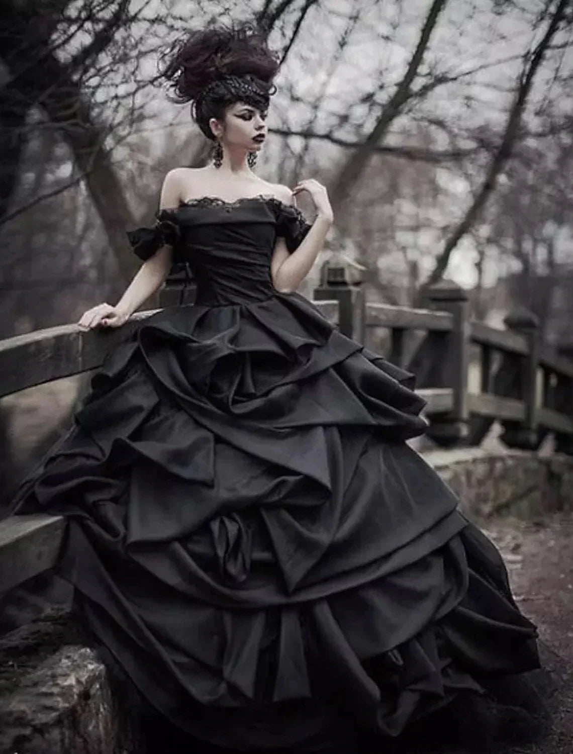 Ball Gown Off-Shoulder Satin Cap Sleeve Train Wedding Gown - Chloe Dress
