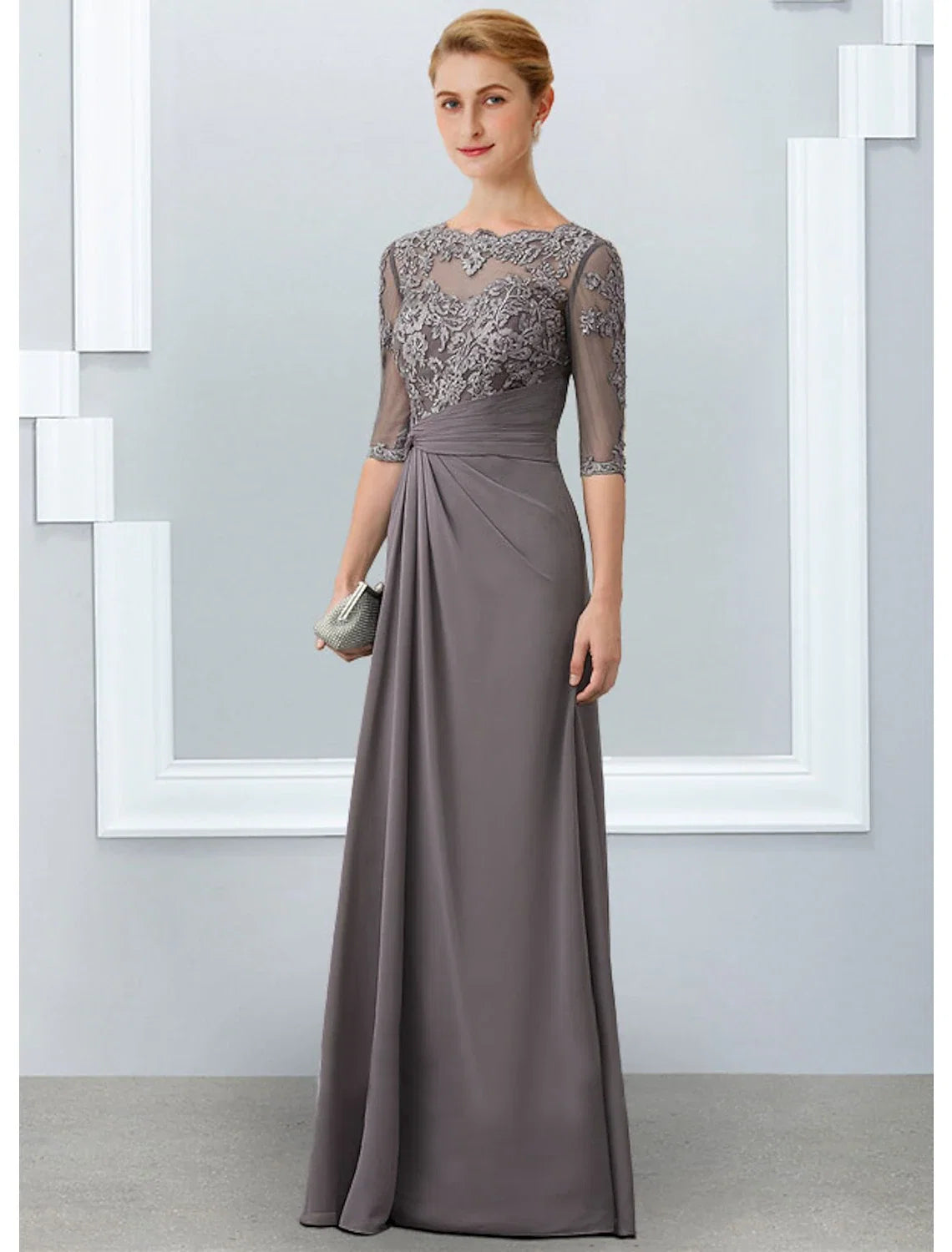 A-Line V-Neck Chiffon Short Sleeve Pleated Floor-Length Dress - Chloe Dress
