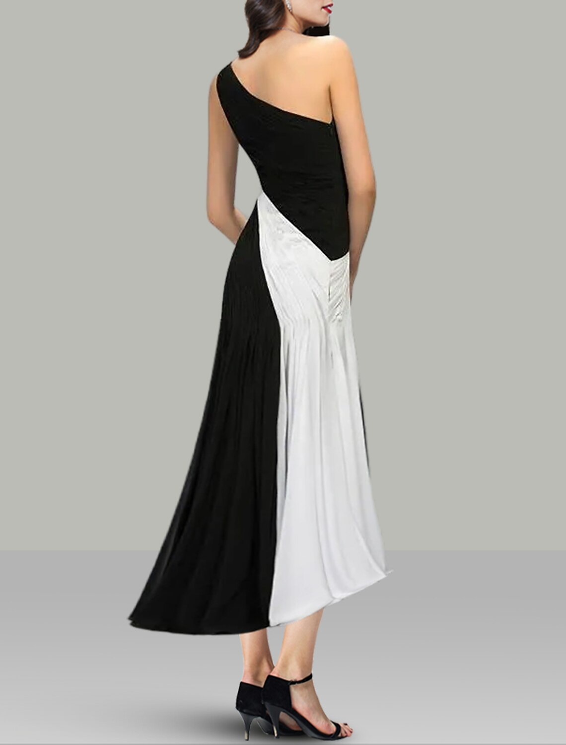 Black A-Line One-Shoulder Chiffon Sleeveless Tea-Length Wedding Dress - Chloe Dress
