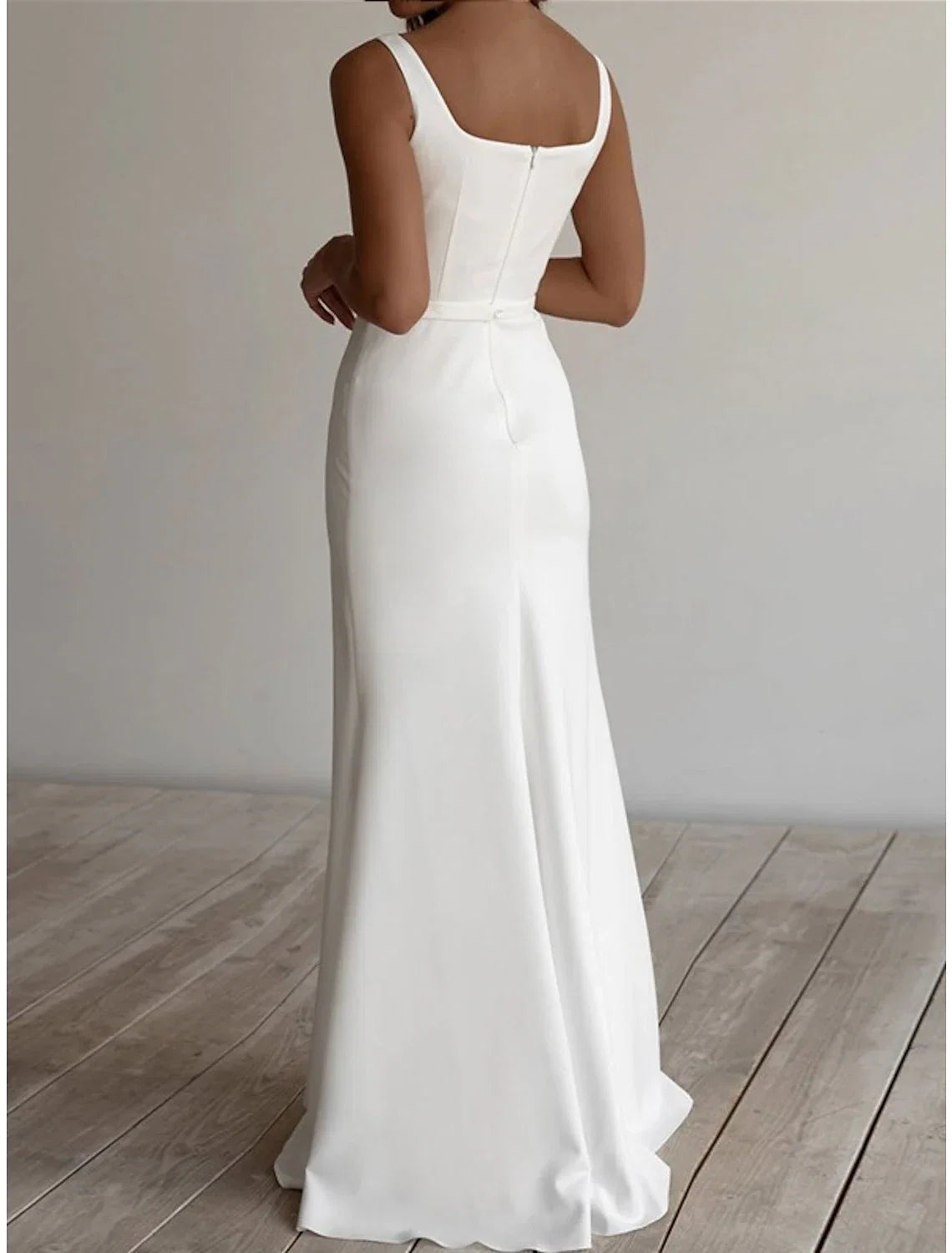 Sheath Square Neck Sleeveless Floor-Length Wedding Gown - Chloe Dress