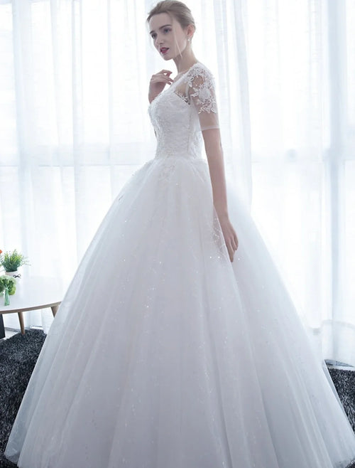 Ball Gown Illusion Satin Floor-Length Wedding Gown - Chloe Dress